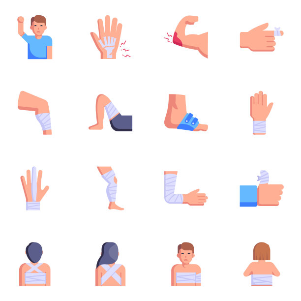 时尚的伤害平面图标集图片下载