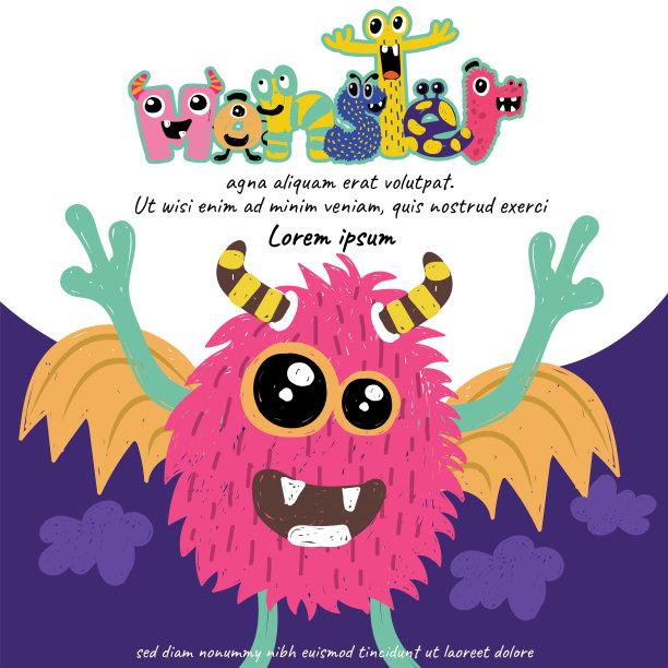 旗帜怪物外星人可爱多彩的快乐微笑矢量插图设计人物13图片下载