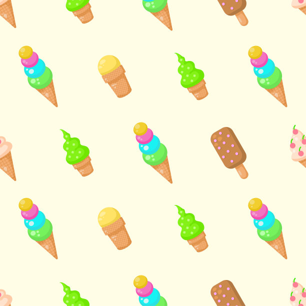 无缝图案抽象元素冰淇淋食品美味可口的矢量设计风格背景插图纹理印花纺织品，服装，礼品包装，墙纸，粉彩图片下载
