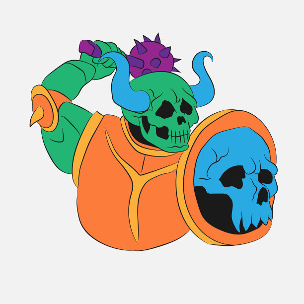 卡通骷髅甲盾狼牙棒上的形象图片下载