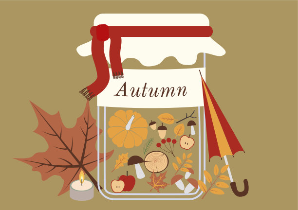 秋天自然平置在玻璃罐中图片下载