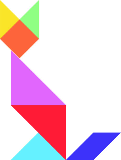 白色上的猫形彩色七巧板拼图图片下载