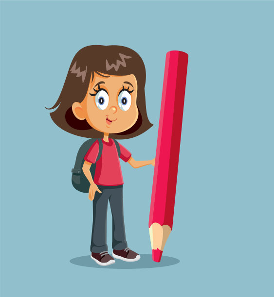 卡通女学生站在巨人旁边图片下载