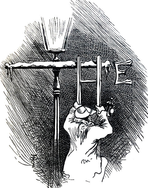 英国讽刺漫画漫画插图-这个词的拼写与一盏街灯和一个梯子图片下载