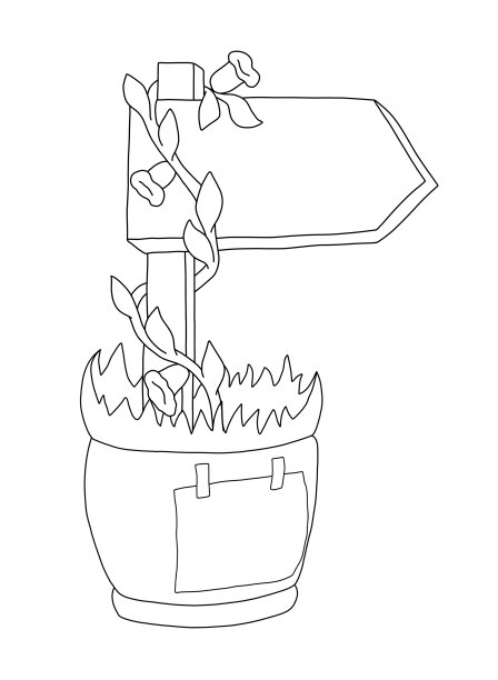 一个标志的轮廓，有一个指向右边的箭头，用一张纸装在一个花盆里图片下载
