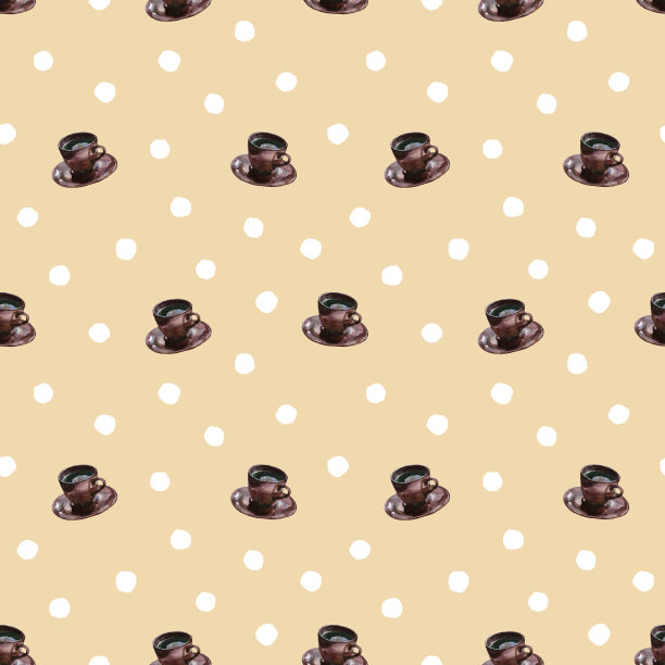 咖啡杯和圆点圆点粉彩无缝图案图片下载