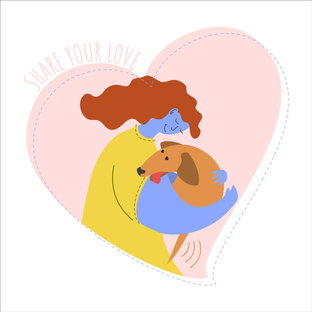 女孩拥抱狗狗动物爱的概念图片下载