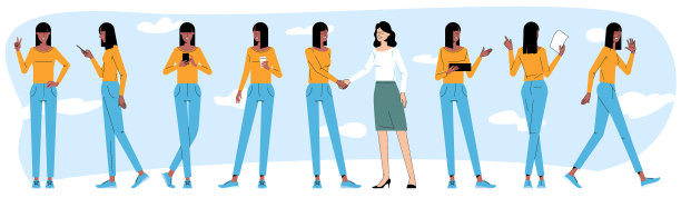 扁平的角色活动和手势图片下载