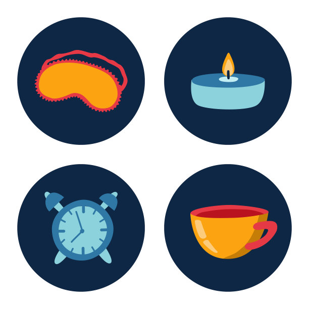 睡眠时间图标集眼罩香气蜡烛图片下载