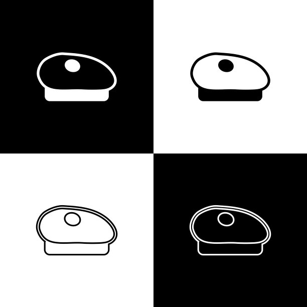 设置法国贝雷帽图标孤立在黑色和白色图片下载