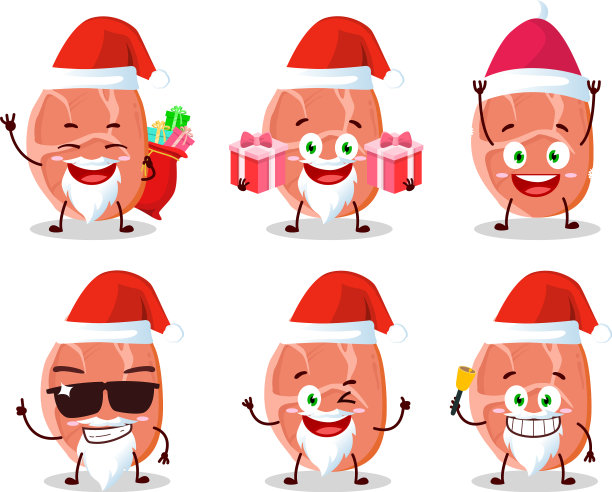 圣诞老人的表情与猪肉片卡通图片下载