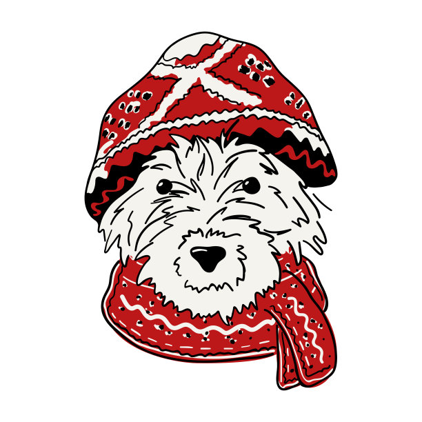 圣诞狗矢量轮廓插图图片下载