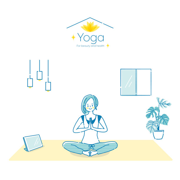 一名年轻女子一边做瑜伽一边看着平板电脑图片下载