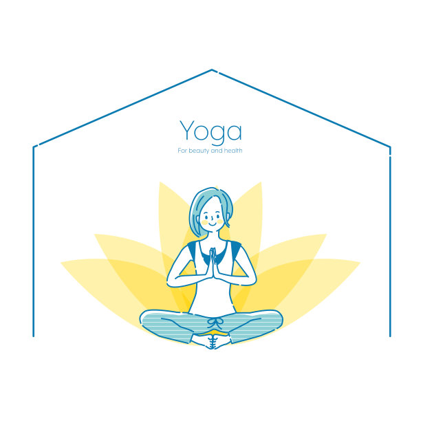 一个年轻女子在家里做瑜伽的插图图片下载