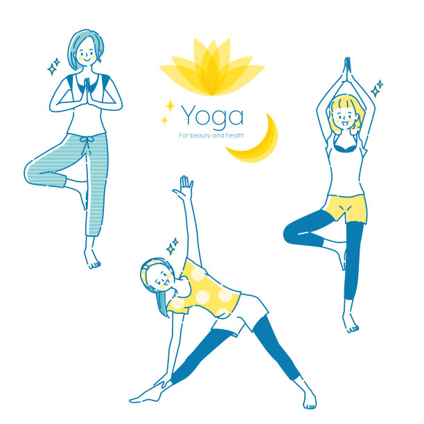 插图组的年轻妇女做瑜伽图片下载