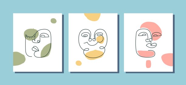 时髦的抽象肖像。极简主义风格的超现实几何形状和线条。向量模板图片下载