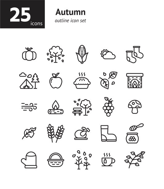 秋季轮廓图标集。向量和插图。图片下载
