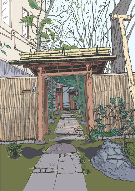大门到庭院东京素描日本大门图片下载