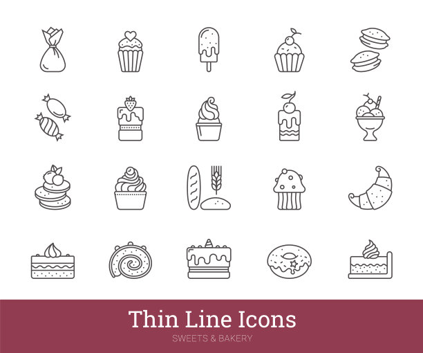 面包房糖果糕点店细线图标设置图片下载