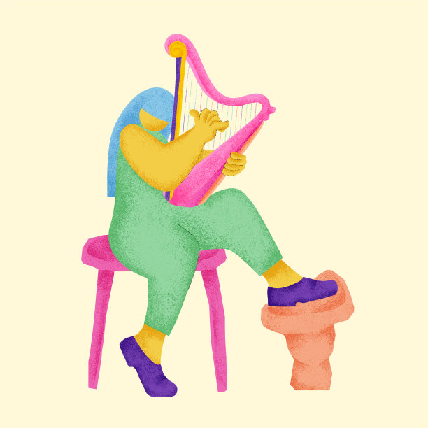 竖琴贴纸五彩缤纷的音乐家图片下载