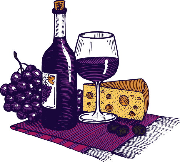 一瓶葡萄酒，玻璃，葡萄和奶酪图片下载