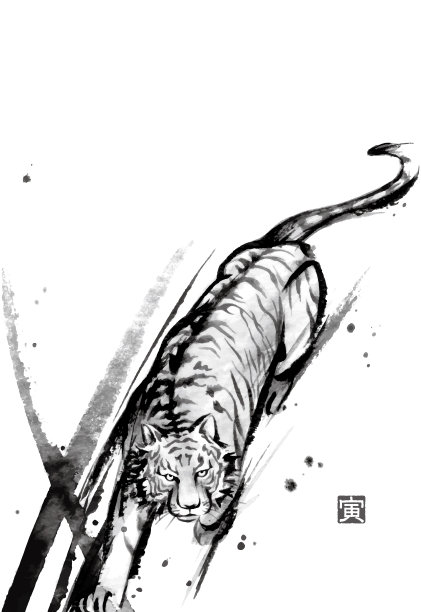 虎年贺岁卡模板(单色无贺词)图片下载