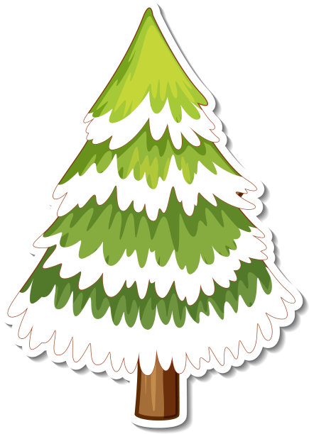 松树上贴满雪的卡通贴纸图片下载