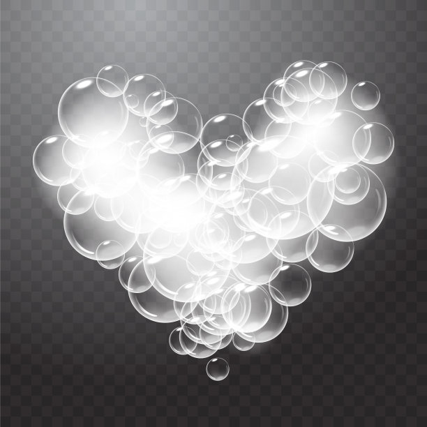 逼真的肥皂泡沫与泡沫形状的心脏图片下载