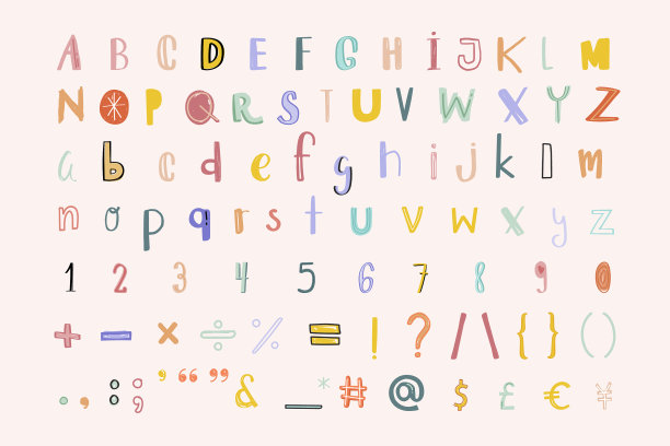 字母表、数字、标点符号、涂鸦、字体、蜡笔图片下载