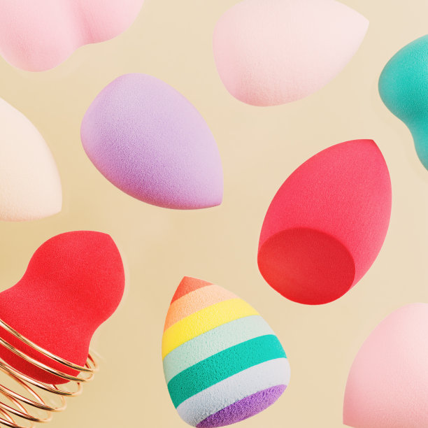 图案与飞行彩色美容海绵不同形式的米色图片下载