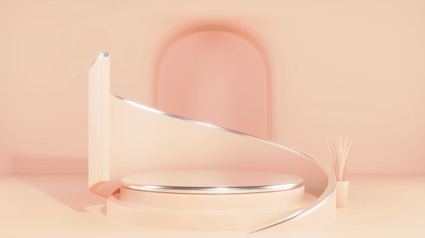 三维几何形状形式渲染在最小的场景讲台展示，商店的前面，展示模型箱和舞台的化妆品高级产品展示放置空的空白空间。图片下载