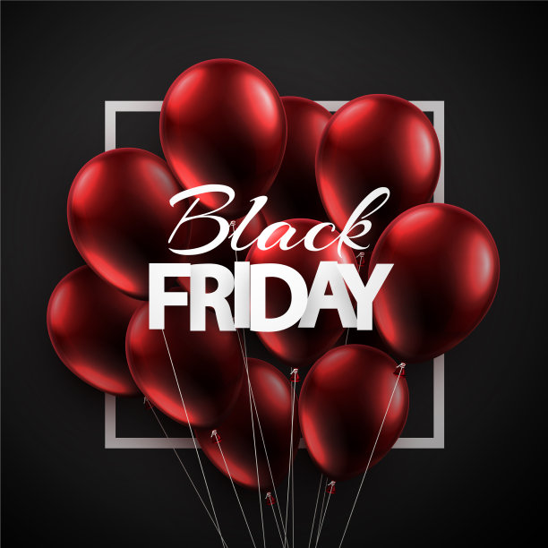 一堆挂着黑色星期五标志的红气球图片下载