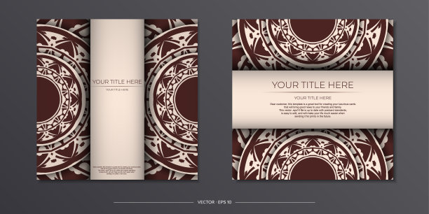 为你的文本和抽象装饰准备一个地方的邀请。模板印刷设计明信片在米色与曼荼罗图案图片下载