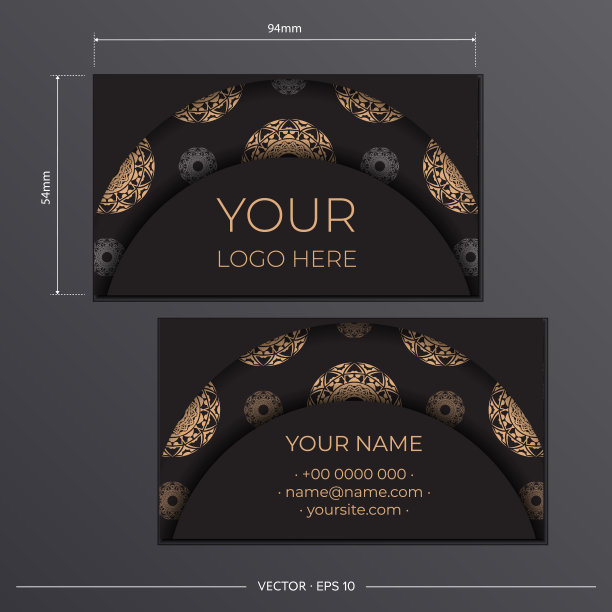 黑色名片模板。装饰名片饰品，东方图案，插图图片下载
