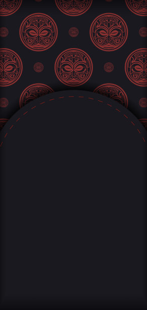 矢量矢量准备打印明信片设计黑色面具毛利图案。邀请模板与您的文本和装饰的地方图片下载