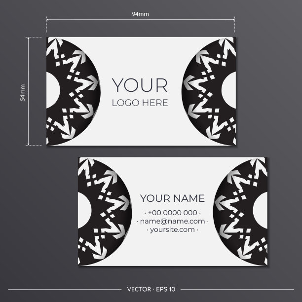 向量黑白名片准备抽象的装饰。用字母组合图案印刷设计名片的模板图片下载