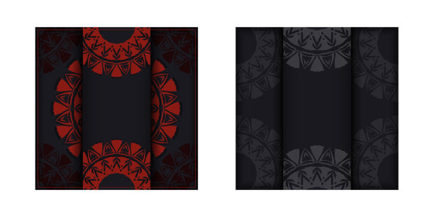 用抽象装饰的明信片印刷设计模板。黑色背景与希腊红色复古饰品和地方为您的标志图片下载