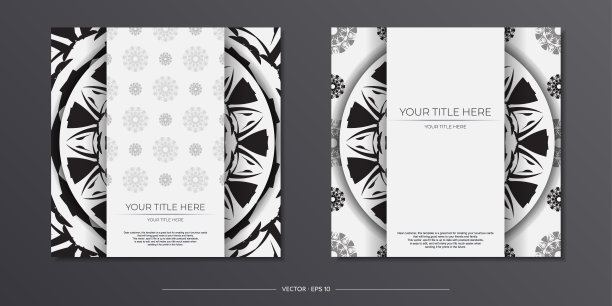 豪华的明信片模板白色与印度图案。印好邀请设计与曼荼罗装饰图片下载