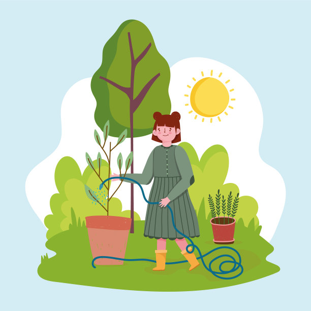 女孩浇灌植物图片下载