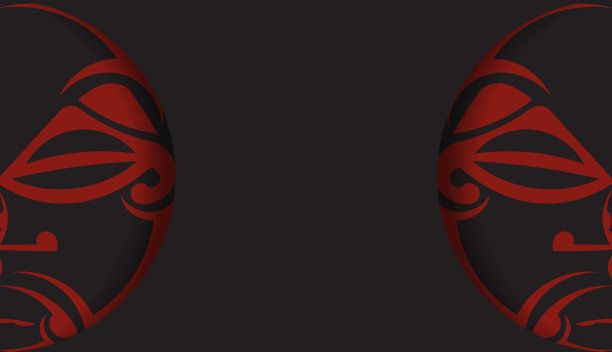 豪华模板印刷设计明信片在黑色与面具的神的图案。准备一个邀请与你的文本和面孔在polizenian风格装饰的地方图片下载