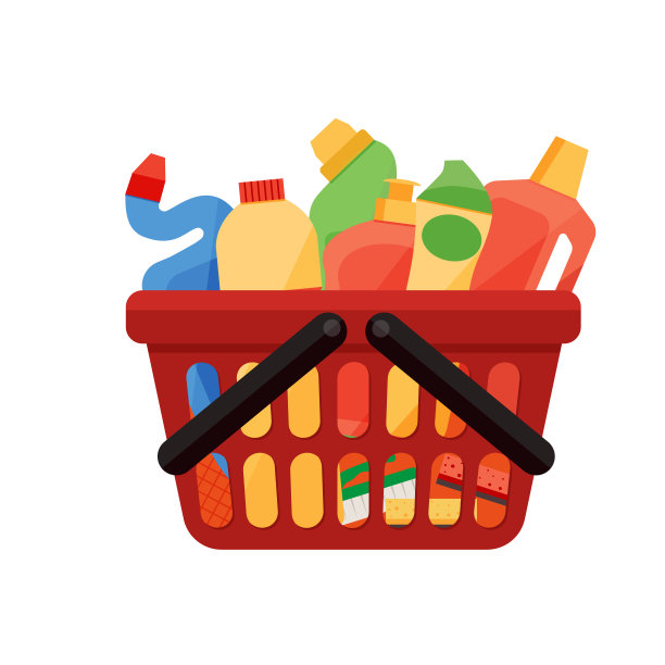 塑料购物篮内的各种清洁用品。图片下载