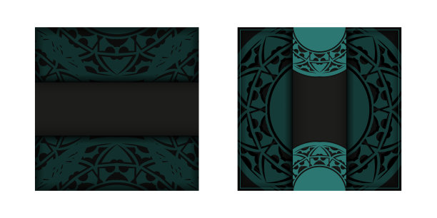 豪华的准备印刷明信片设计在黑色与蓝色希腊装饰。邀请模板与您的文本和抽象模式的空间图片下载