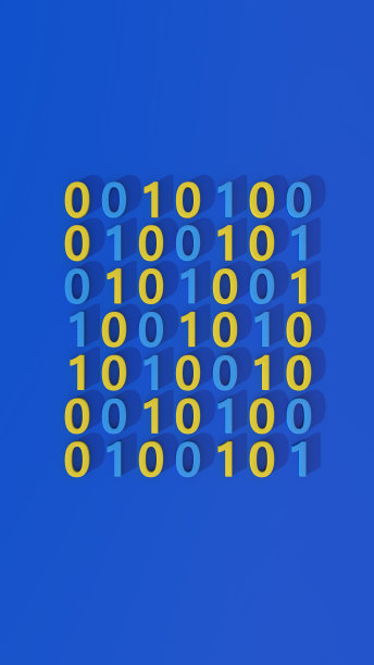 数字0和1。二进制码的概念。蓝色背景。抽象插图，3d渲染。图片下载