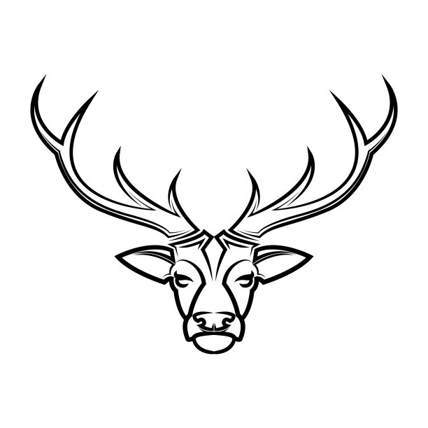 黑白线条艺术鹿头好用图片下载