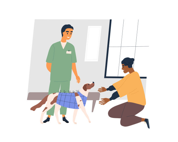 快乐的宠物主人在手术后见到他的狗图片下载