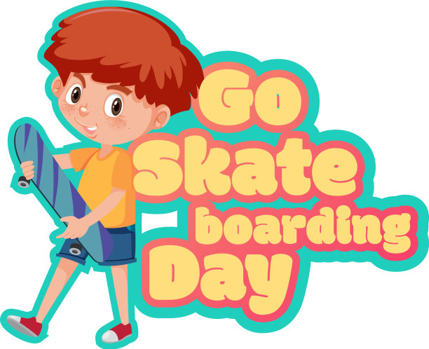 滑板日横幅上写着一个男孩滑板手图片下载