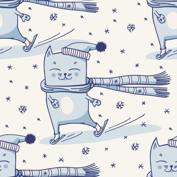 可爱的冬猫无缝图案图片下载