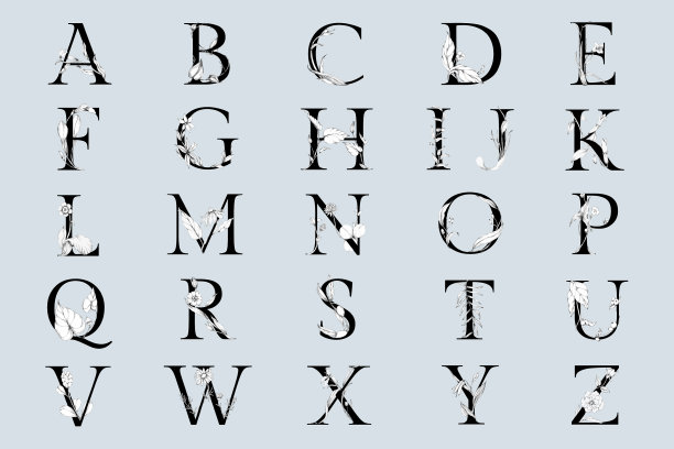 花装饰字母集植物学字母图片下载