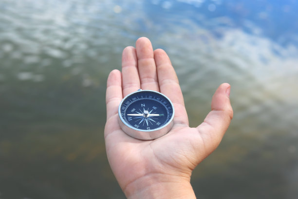 经典指南针在手自然背景图片下载