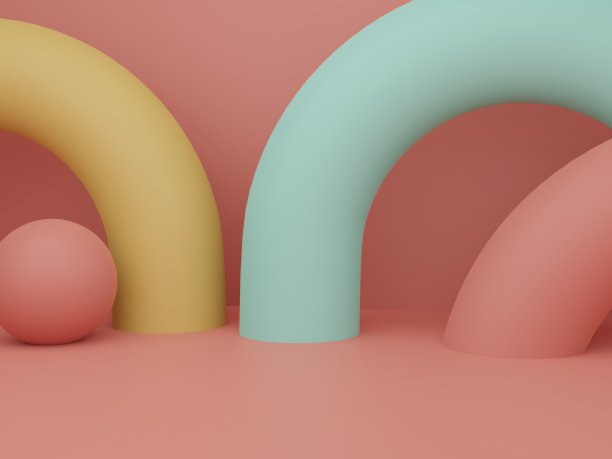 3D渲染多颜色工作室拍摄产品展示背景彩虹拼图块周年庆，庆祝或派对活动。紫色，黄色，粉红色和蓝绿色。图片下载